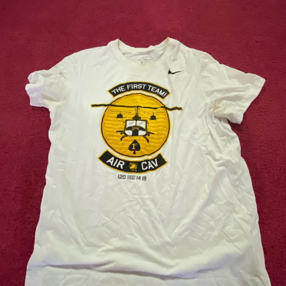 Nike White Tee with Yellow & Black 'Air Cav' Helicopter Graphic